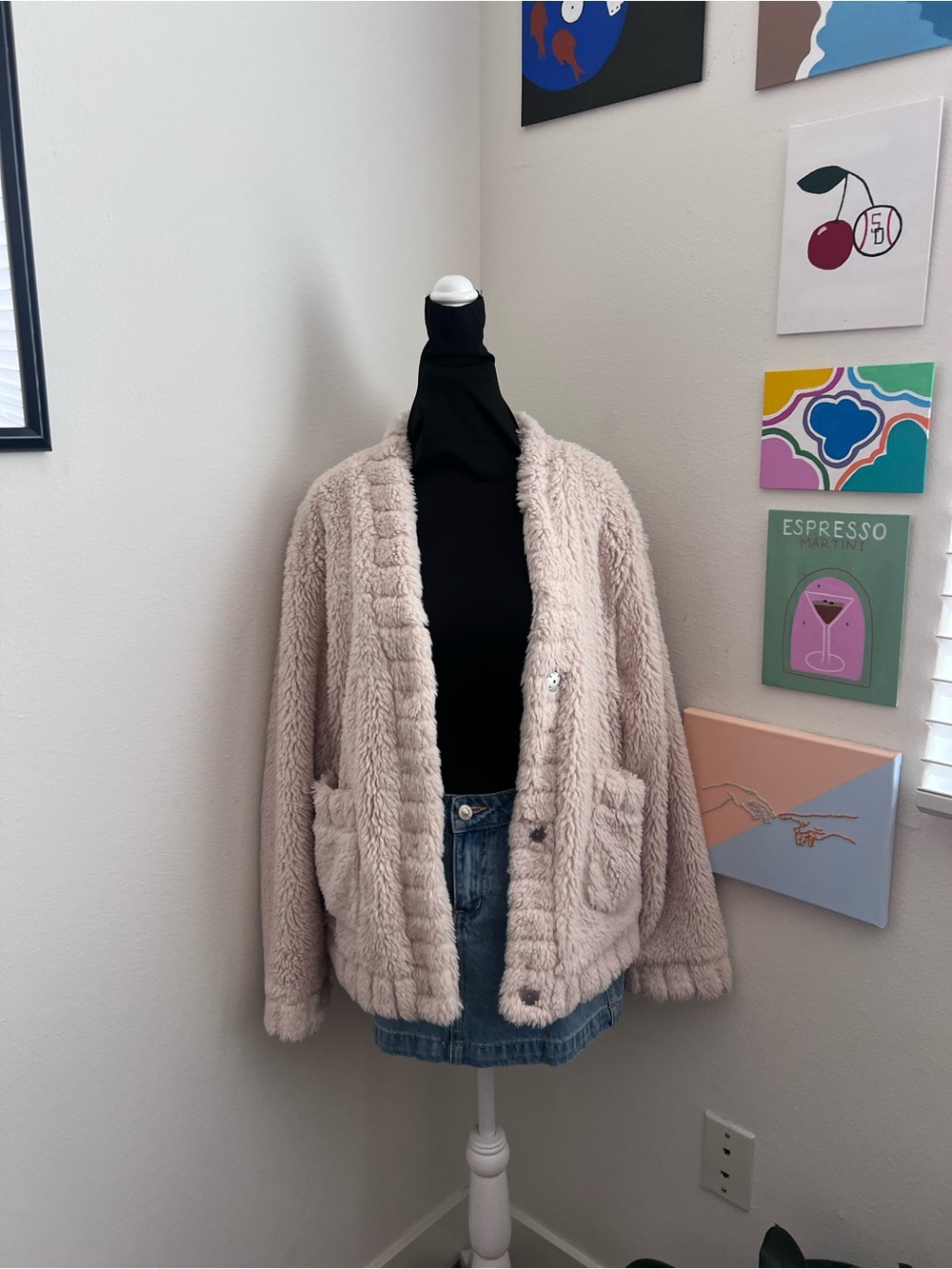 Urban Outfitters Cream Sherpa Teddy Cardigan Jacket – Cozy Oversized Fuzzy